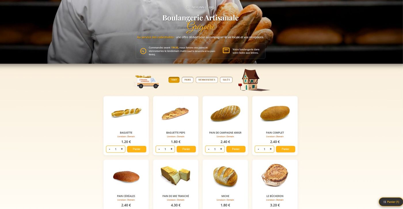 Page d'accueil de la Boulangerie Grégoire